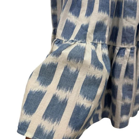 Veronica Beard Zee Ikat Grid Ruffle Tiered Flutter Sleeve Wht Blu Mini Dress Sz4 - Picture 12 of 15